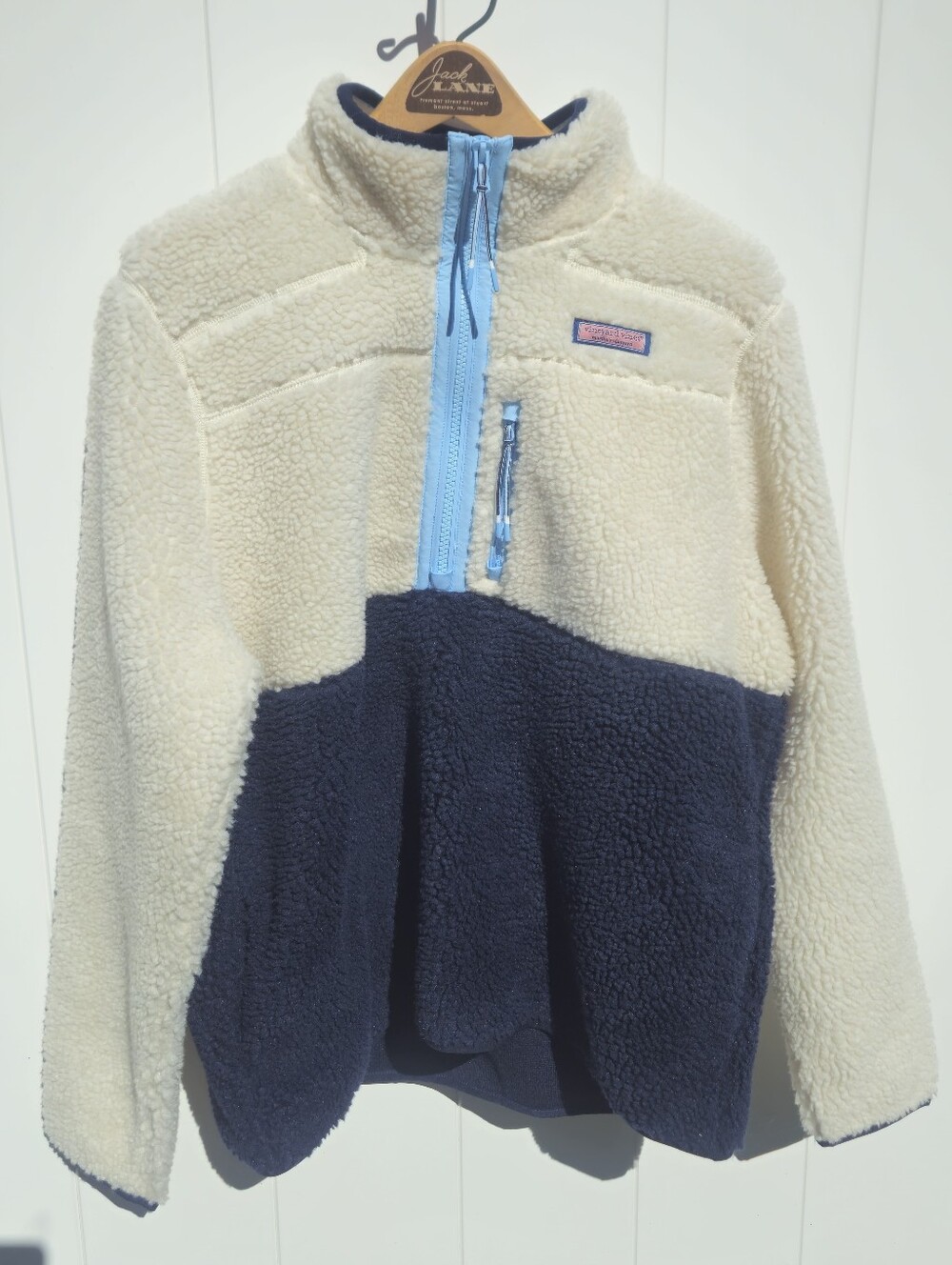 Vineyard Vines Women's Colorblock Sherpa Pullover - Cream, Navy & Sky Blue